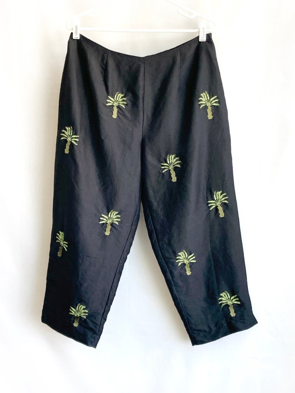 SLB Silk Pants with Embroidered Palm Trees